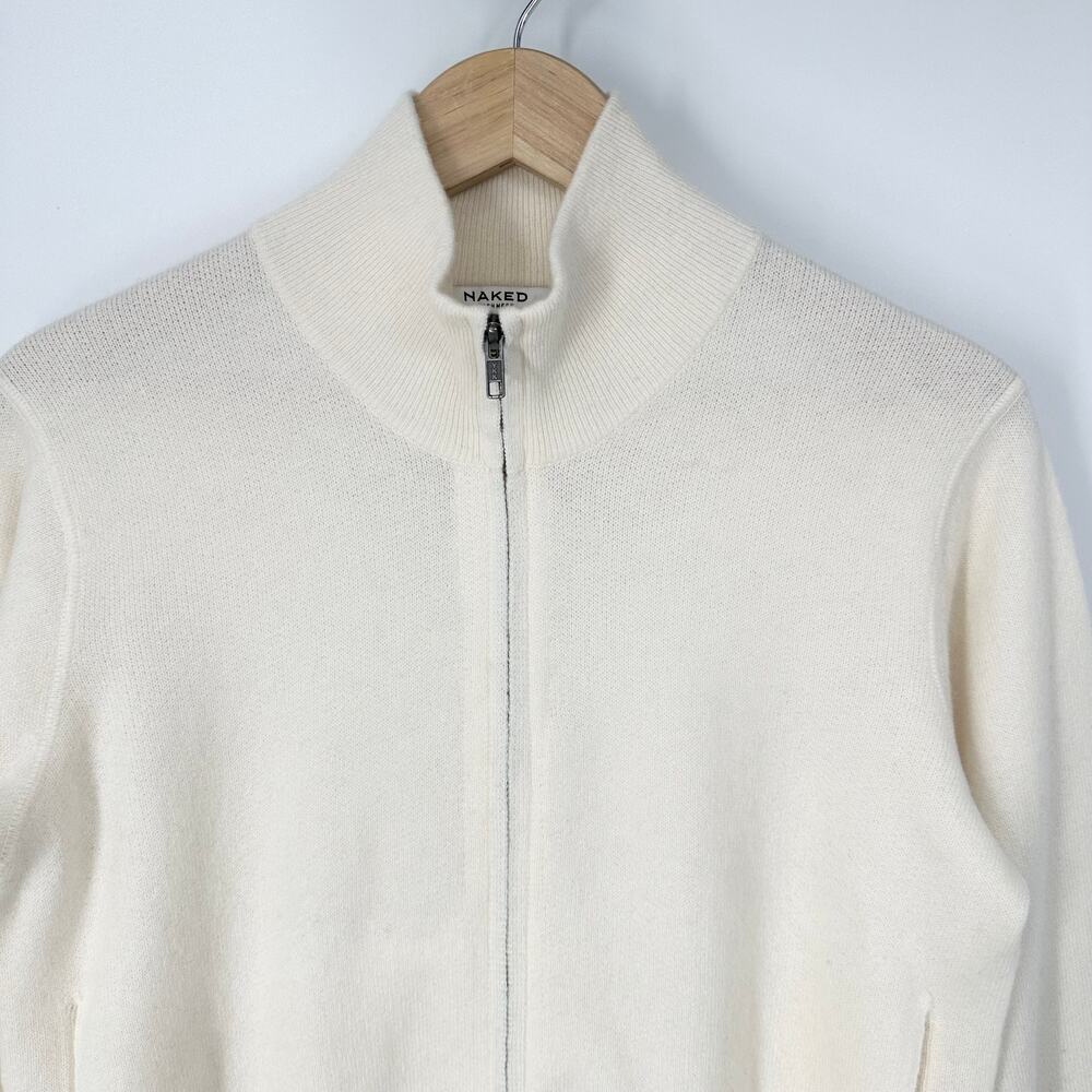NAKED CASHMERE 100% Cashmere Zip Up Mock Neck Cardigan Sweater White Jacket - Picture 3 of 13
